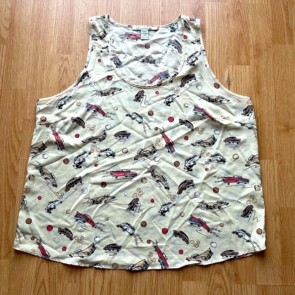 American Rag Cream Sleeveless Top with Vintage Cars